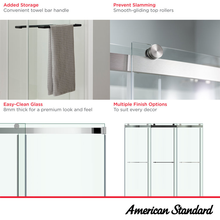 Silver Frameless Sliding Shower Door with Tempered Glass