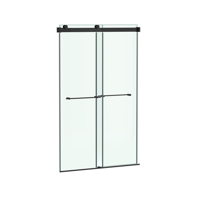 Matte Black Frameless Sliding Shower Door with Tempered Glass