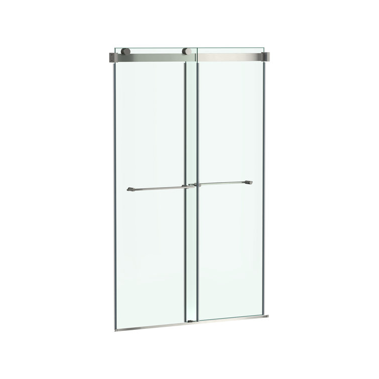 Brushed Nickel Frameless Sliding Shower Door with Tempered Glass
