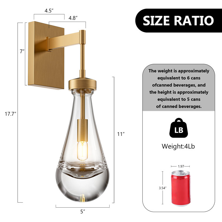 Bronze Raindrop Crystal Arm Wall Sconce Set with Glass Shade
