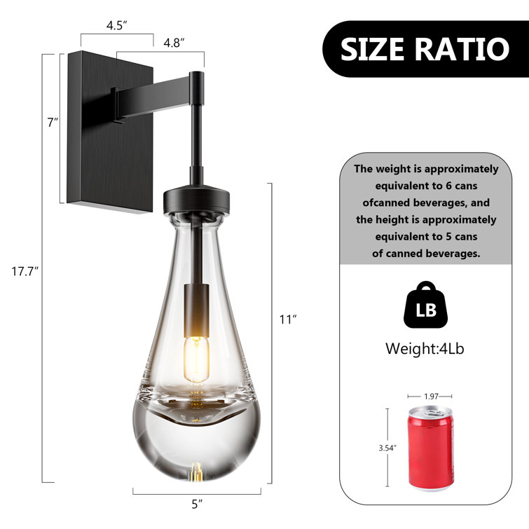 Black Metal Dual Light Raindrop Crystal Sconce