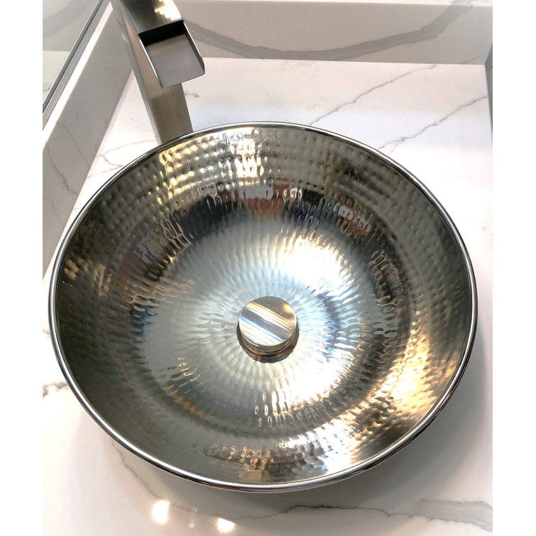 Bohr 14" Handcrafted Hammered Nickel Vessel Sink