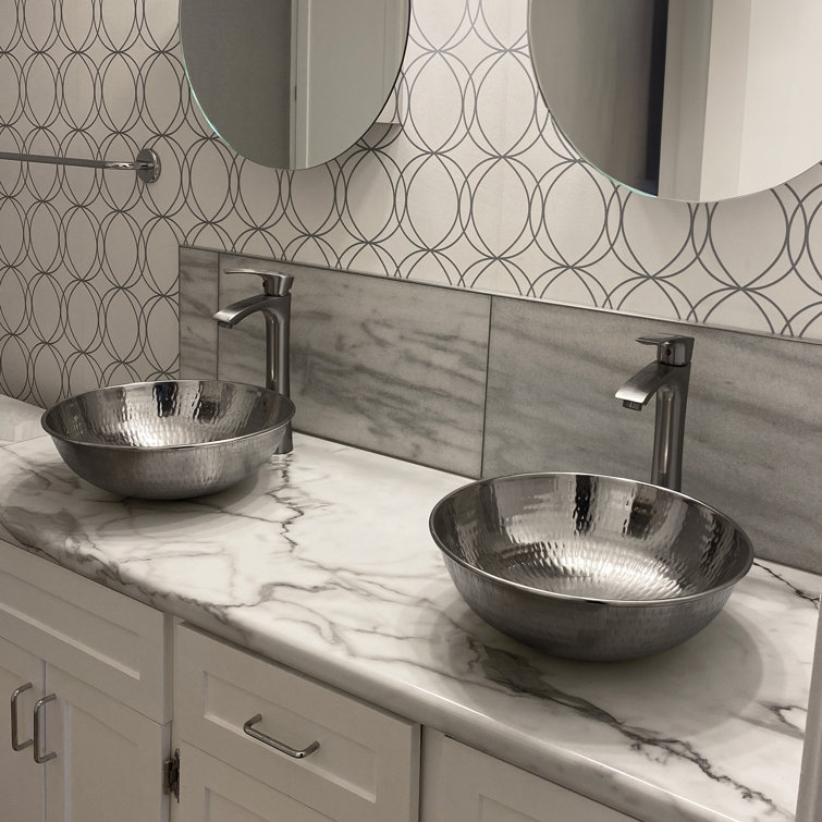 Bohr 14" Handcrafted Hammered Nickel Vessel Sink
