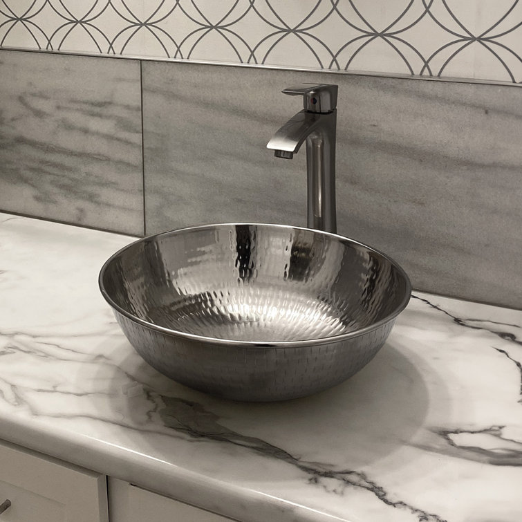 Bohr 14" Handcrafted Hammered Nickel Vessel Sink