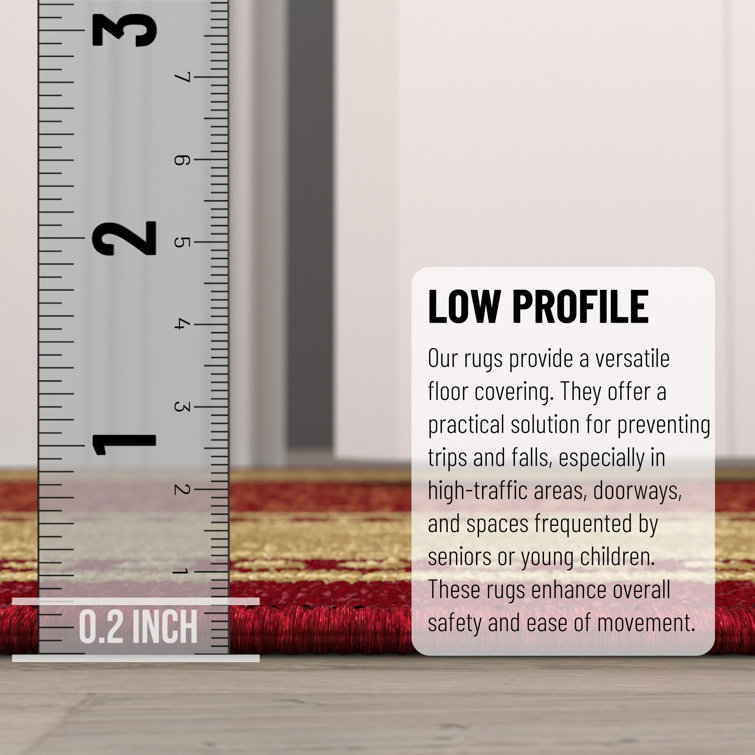 Red and Beige Rectangular Non-Slip Washable Area Rug