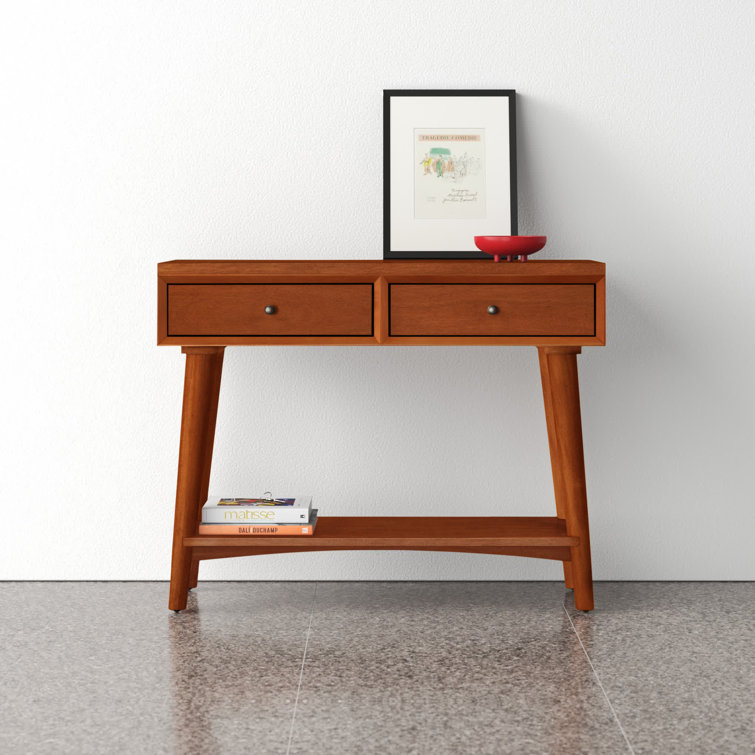 Mid-Century Acorn Brown Mahogany Console Table with Storage