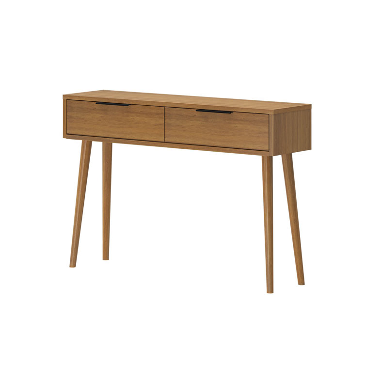 Pecan Mid Century Modern Wood Console Table with Storage