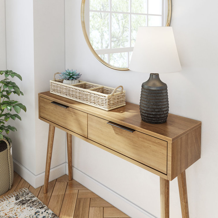 Pecan Mid Century Modern Wood Console Table with Storage