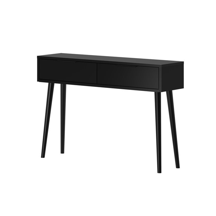 Black Solid Wood Mid Century Modern Console Table with Storage