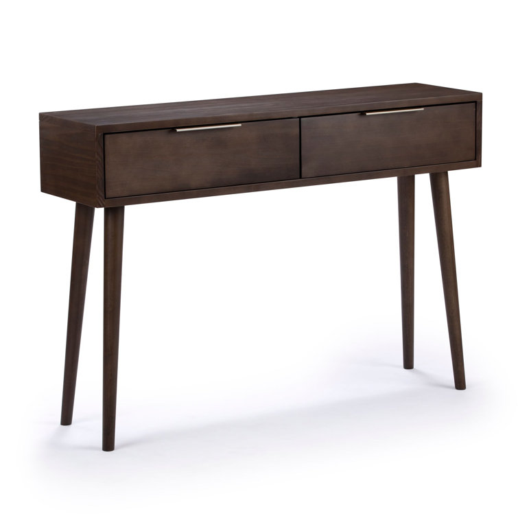Walnut Mid Century Modern Console Table with Storage Shelves
