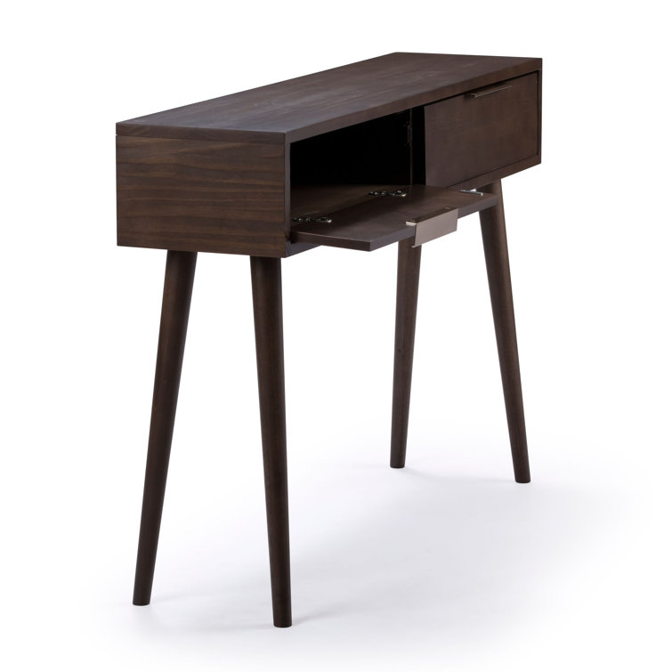 Walnut Mid Century Modern Console Table with Storage Shelves