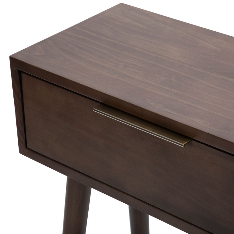 Walnut Mid Century Modern Console Table with Storage Shelves