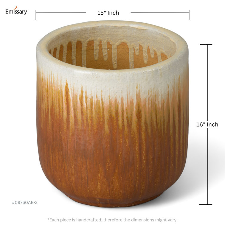 Amber Ceramic Cylinder Planter with Weather Resistant Glaze