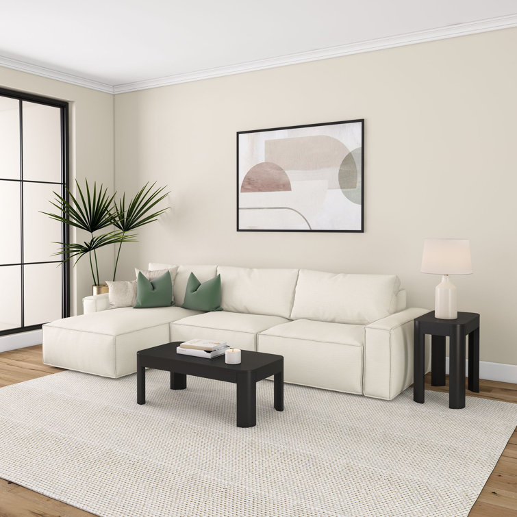Modern Black Solid Wood Rectangular Coffee Table with Rounded Edges
