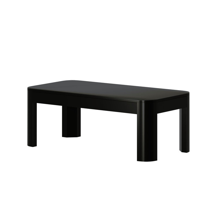 Modern Black Solid Wood Rectangular Coffee Table with Rounded Edges