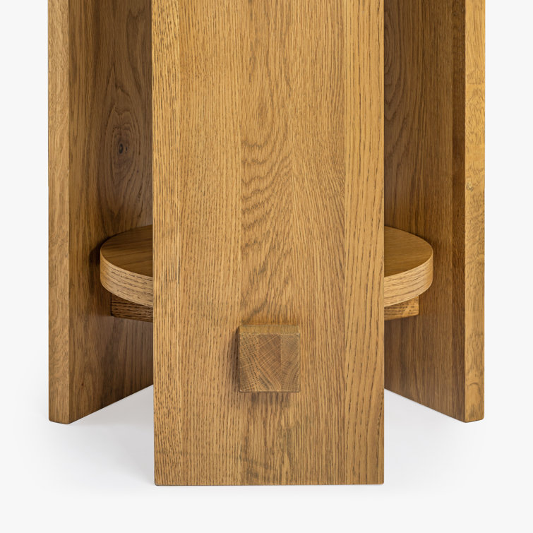 Honey Oak Round End Table with Shelf