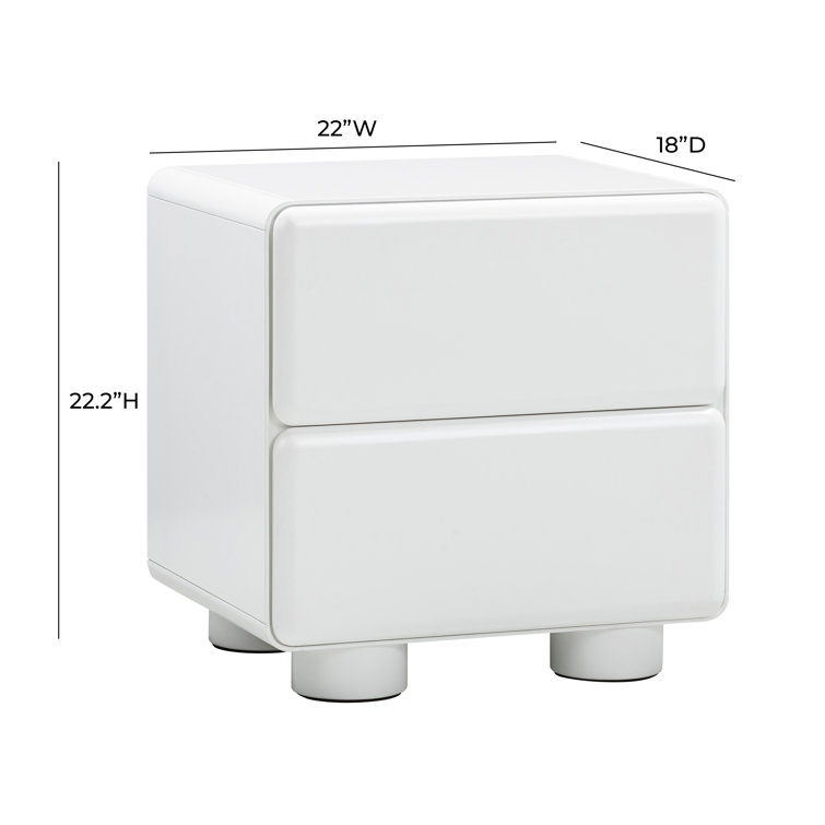 White Glossy Solid Wood 2-Drawer Nightstand