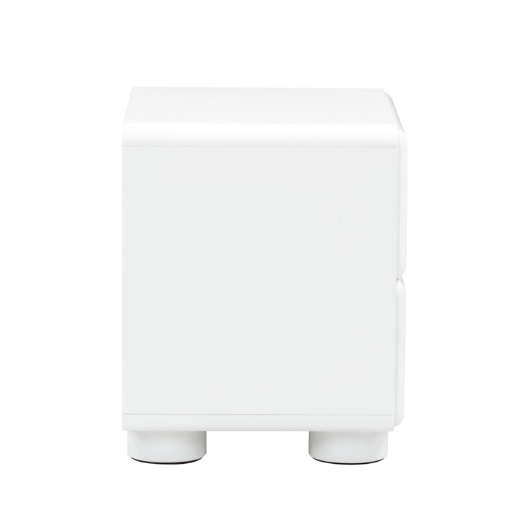 White Glossy Solid Wood 2-Drawer Nightstand
