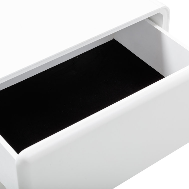 White Glossy Solid Wood 2-Drawer Nightstand