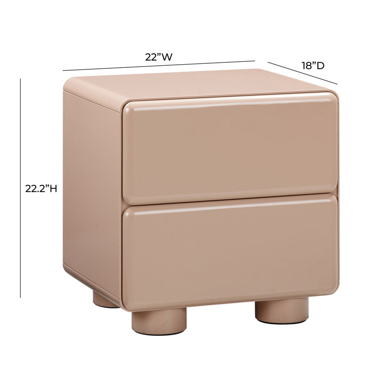 Taupe Glossy Solid Wood 2-Drawer Nightstand