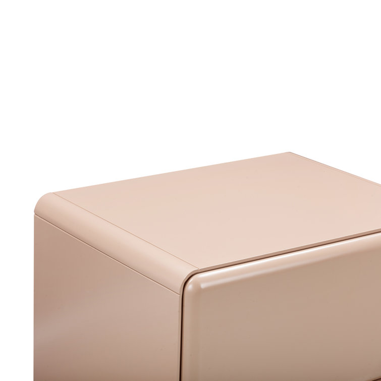 Taupe Glossy Solid Wood 2-Drawer Nightstand