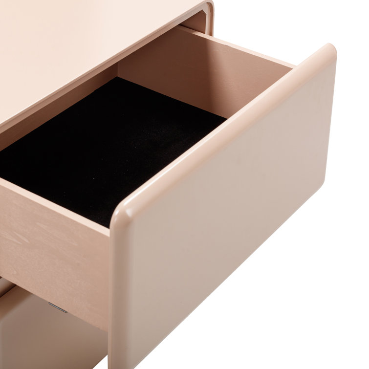 Taupe Glossy Solid Wood 2-Drawer Nightstand