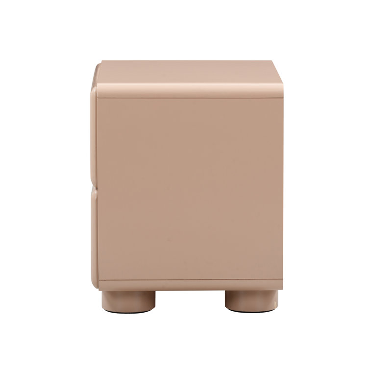 Taupe Glossy Solid Wood 2-Drawer Nightstand