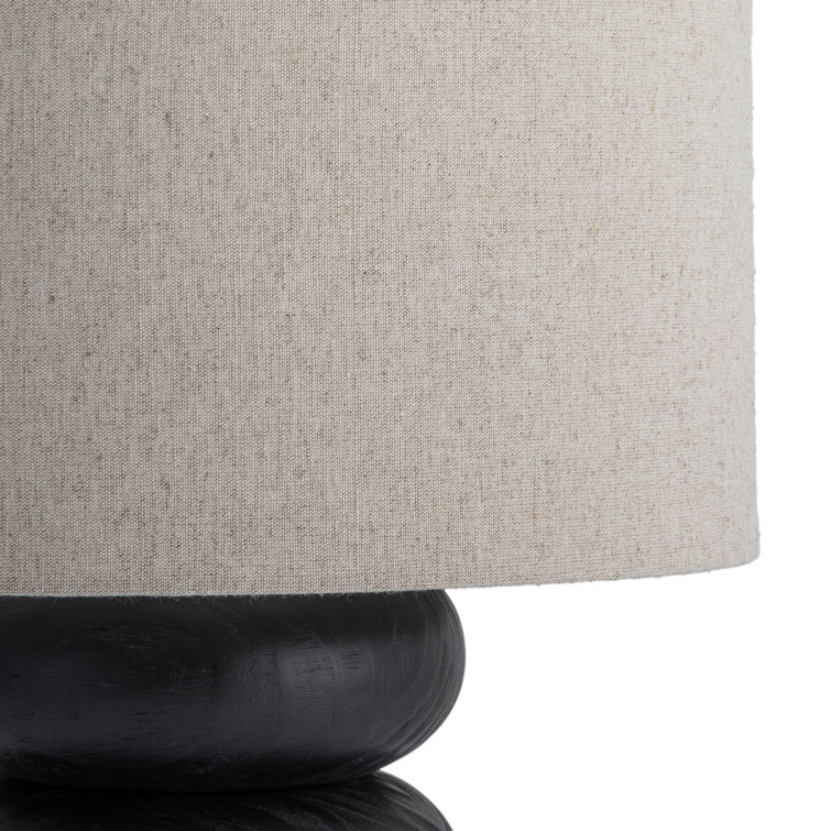 Black Solid Oak Table Lamp with Natural Linen Shade
