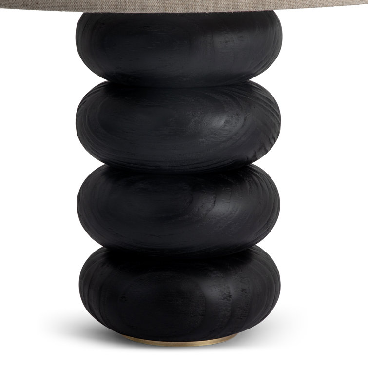 Black Solid Oak Table Lamp with Natural Linen Shade