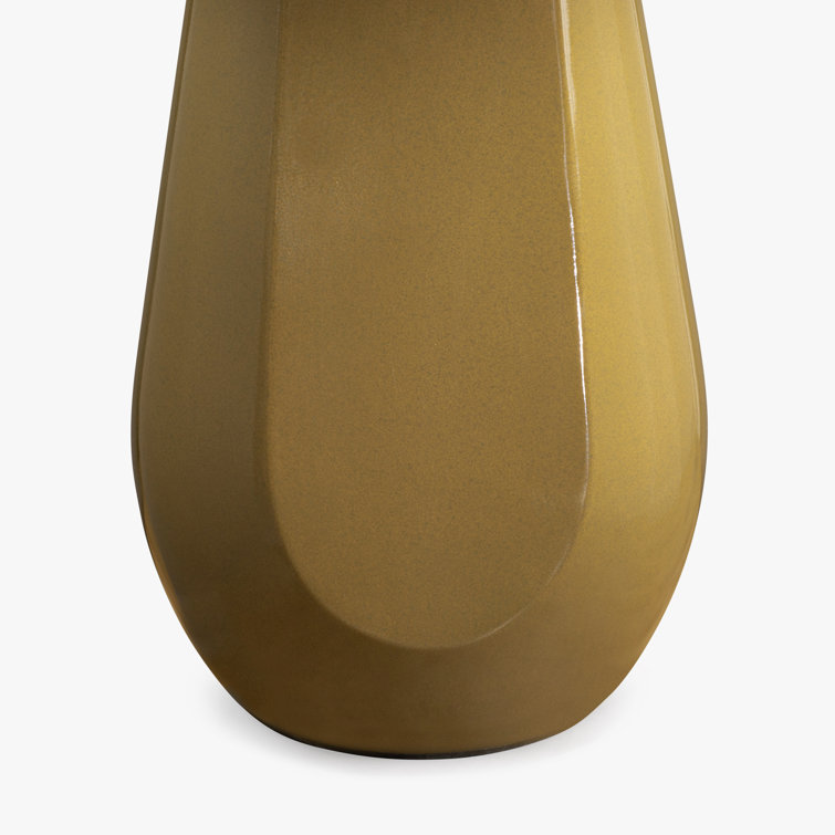 Olive Round Glass Fiber Pedestal End Table