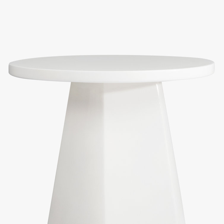 White Round Glass Fiber Pedestal End Table