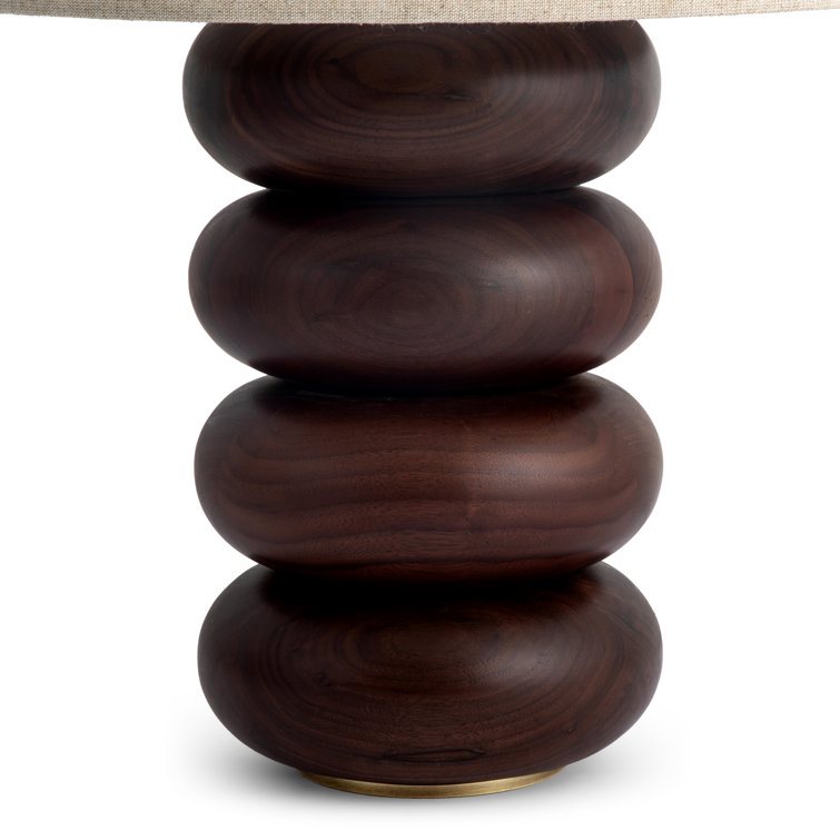 Walnut Solid Wood Table Lamp with Natural Linen Shade
