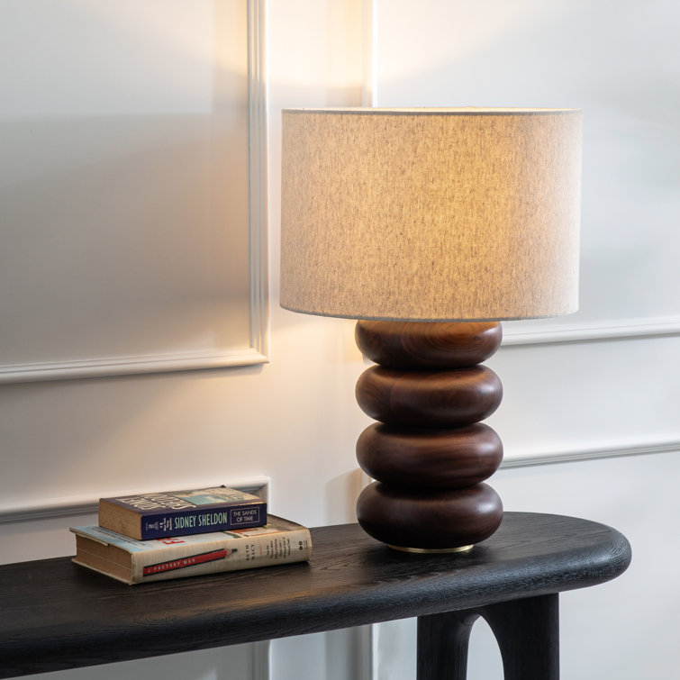 Walnut Solid Wood Table Lamp with Natural Linen Shade