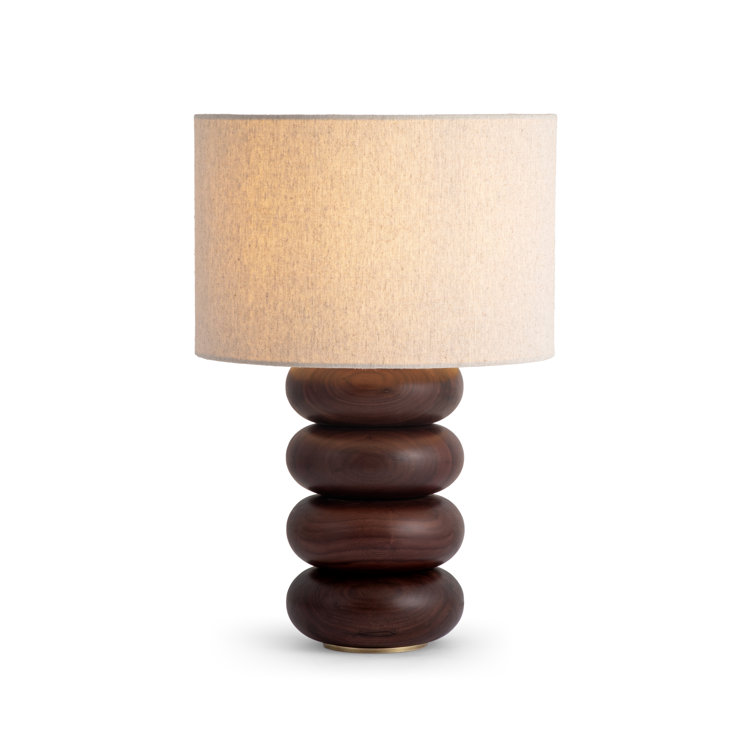 Walnut Solid Wood Table Lamp with Natural Linen Shade