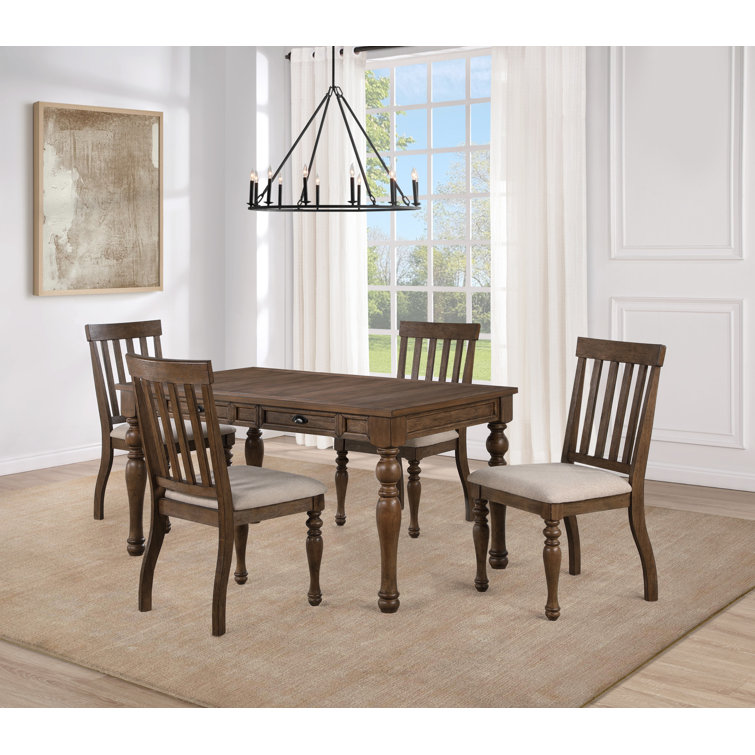Joanna Dark Brown Wood Dining Set with Upholstered Chairs