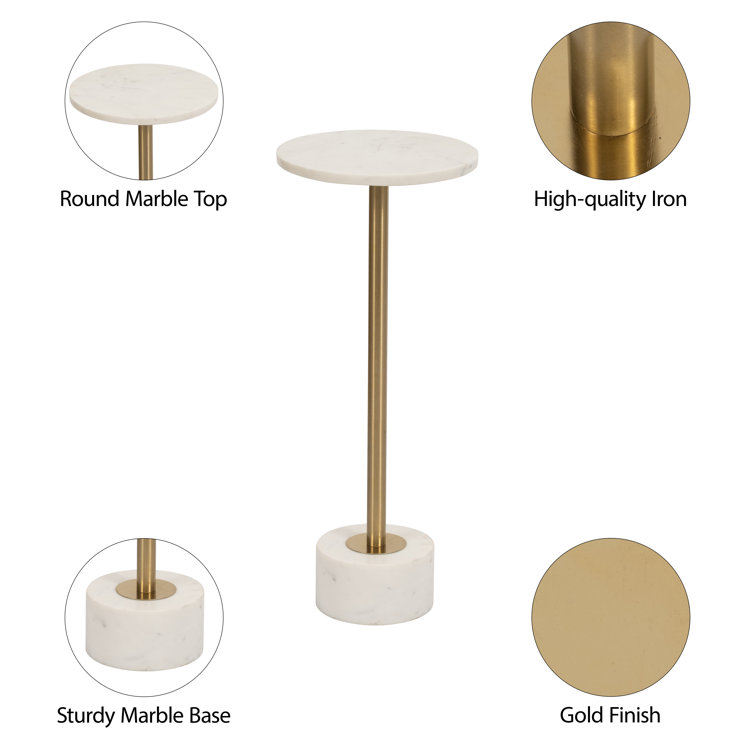 Gold and White Marble Round Side Table with Metal Base