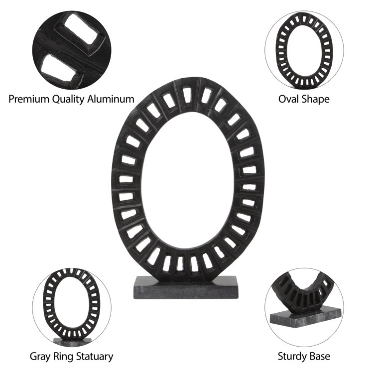 Cleveland 17" Black Aluminum and Marble Ring Sculpture