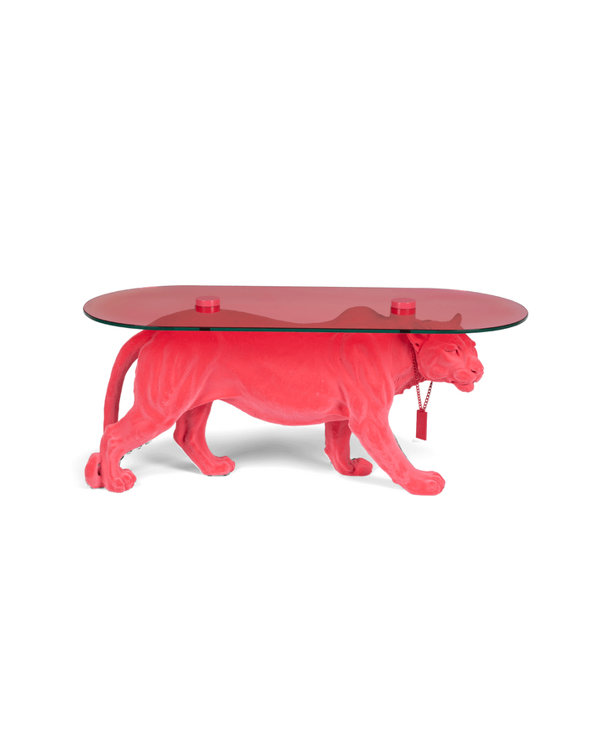 Pink Panther Glass Top Coffee Table with Resin Base