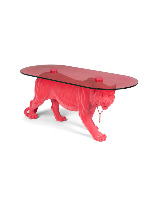 Pink Panther Glass Top Coffee Table with Resin Base