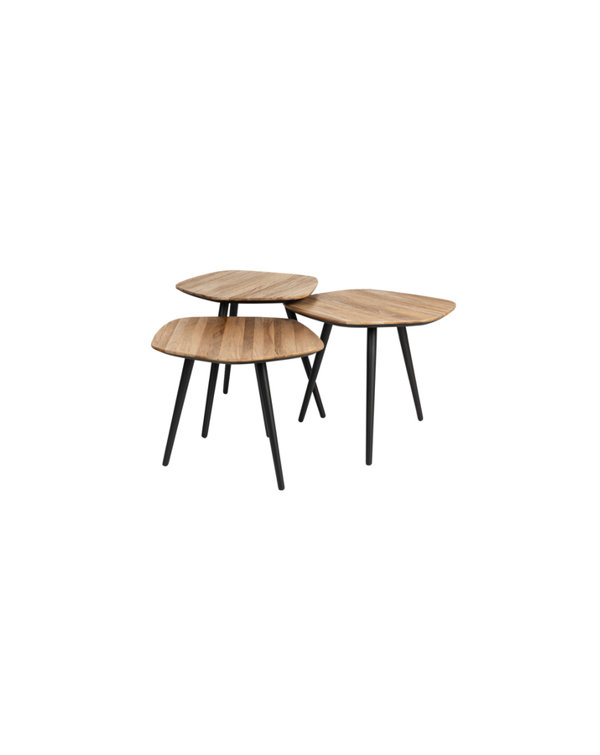 Natural Teak and Black Iron Nesting Coffee Table Set