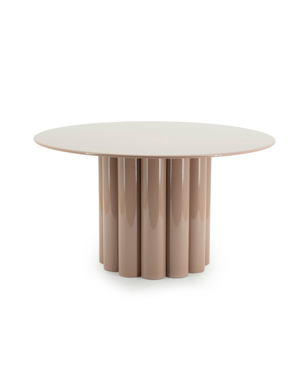 Old Pink Round Glossy Metal Pedestal Coffee Table