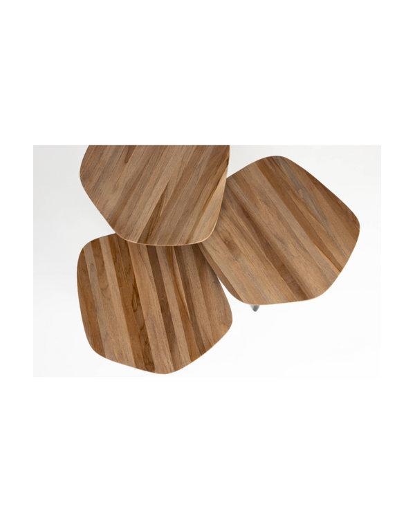 Natural Teak and Black Iron Nesting Coffee Table Set