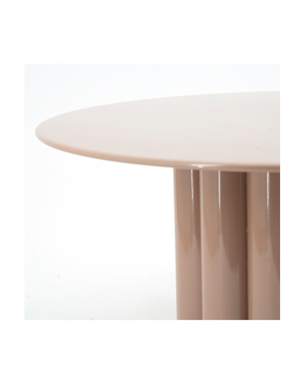 Old Pink Round Glossy Metal Pedestal Coffee Table