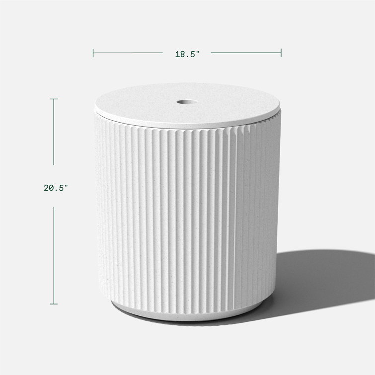 White Concrete-Composite Outdoor Side Table with Umbrella Hole