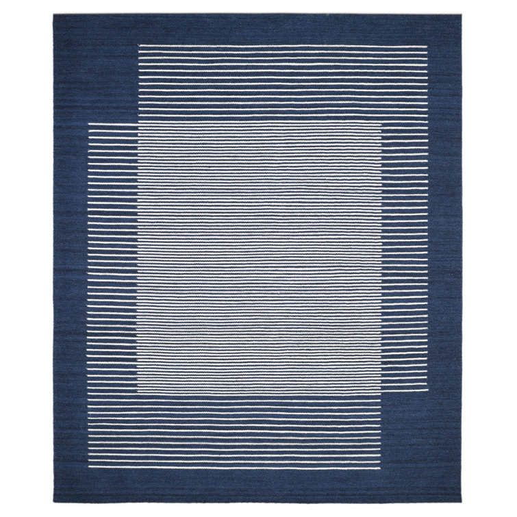 Hand-Woven Striped Navy Wool 8' x 10' Flatweave Area Rug