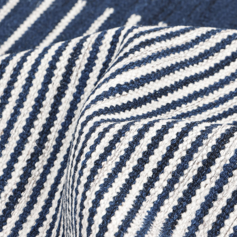 Hand-Woven Striped Navy Wool 8' x 10' Flatweave Area Rug
