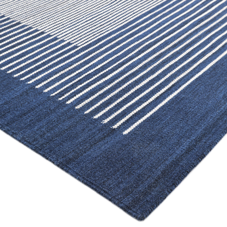 Hand-Woven Striped Navy Wool 8' x 10' Flatweave Area Rug