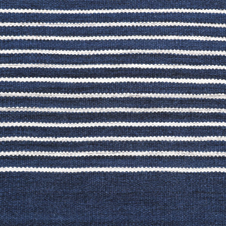 Hand-Woven Striped Navy Wool 8' x 10' Flatweave Area Rug