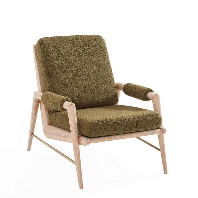Olive Faux Shearling Upholstered Oak Accent Chair