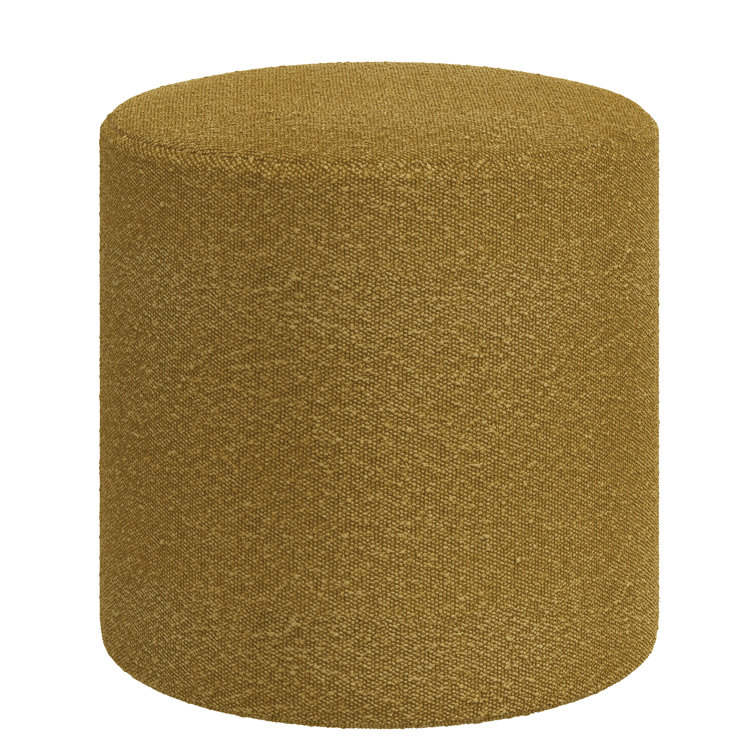 Classic Ochre Round Upholstered Ottoman with Pine Frame